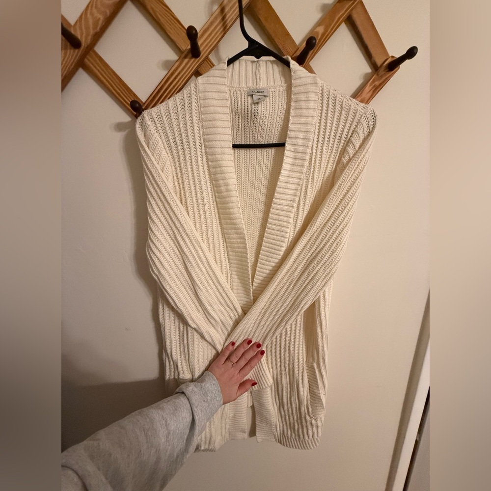 LL Bean Cream Ribbed Cardigan